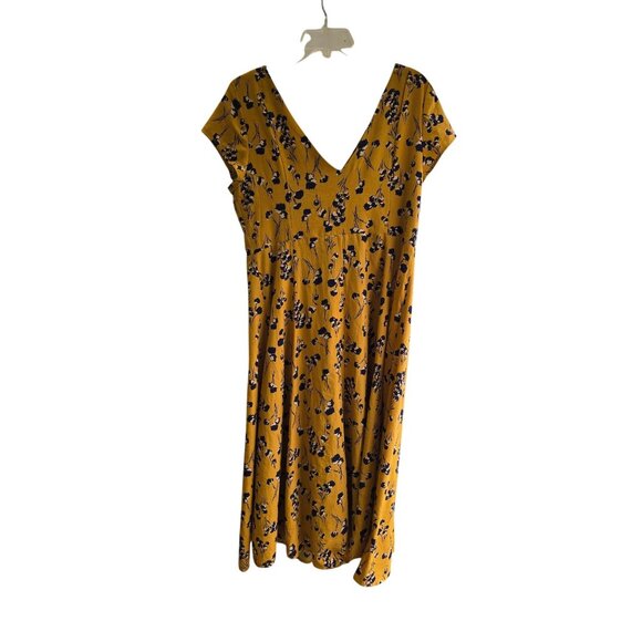 Blues &Greys  Mustard Yellow Floral Print V-Neck Midi Dress L - Picture 1 of 7
